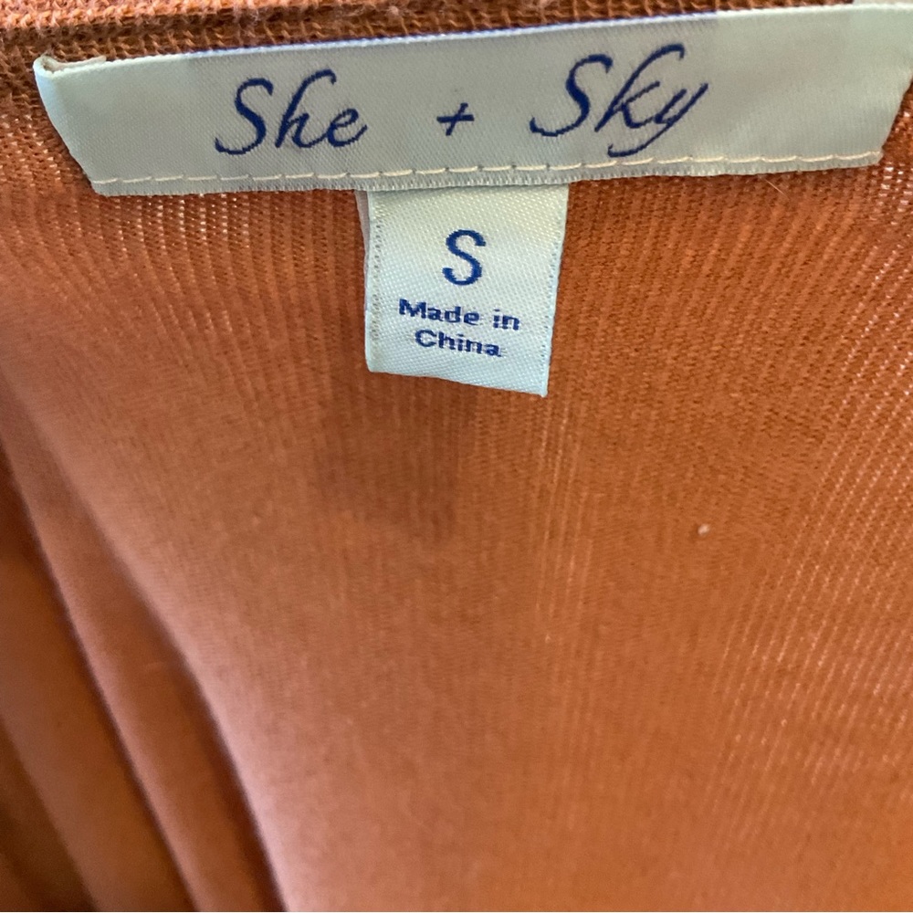 She + Sky Long sleeve knit jacket, long, solid tan wrap style, Soft! Comfy! Sz S - Picture 4 of 11